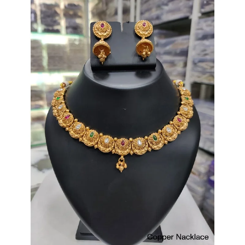 Bead braid necklaces-Akruti Collection Gold Plated Pota Stone Matte Finish Necklace Set