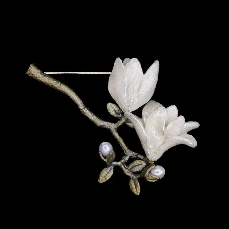 Sculpted gem brooch-Magnolia Brooch