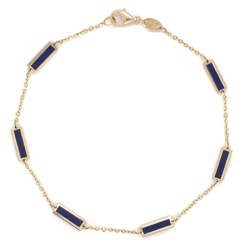 Dainty charm bangles-14k Gold & Lapis Bar Station Bracelet