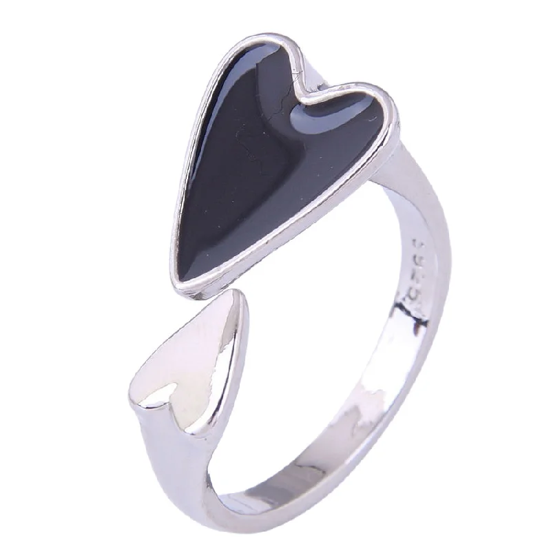 Braided motif rings-Black Heart Rocker Chic Wrap Ring