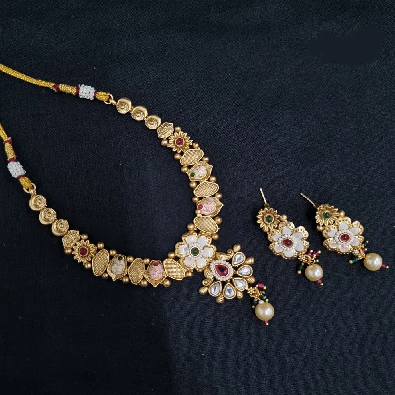 Vintage locket necklaces-Lucentarts Jewellery Gold Plated  Meenakari Necklace Set