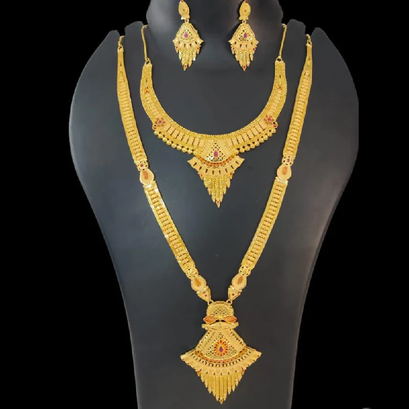 Morganite necklaces-Pari Art Jewellery Forming Gold Double Necklace Set