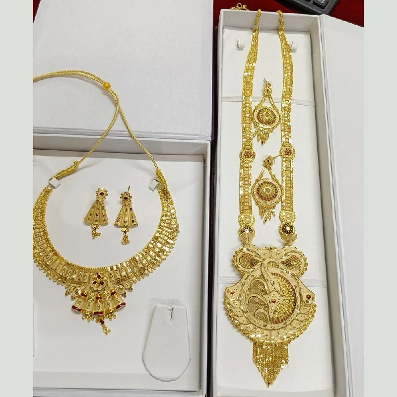 Solid stone necklaces-Pari Art Jewellery Forming Gold Double Necklace Set