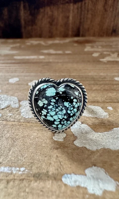 Owl motif rings-ADJUSTABLE TURQUOISE HEART Ring • Adjustable