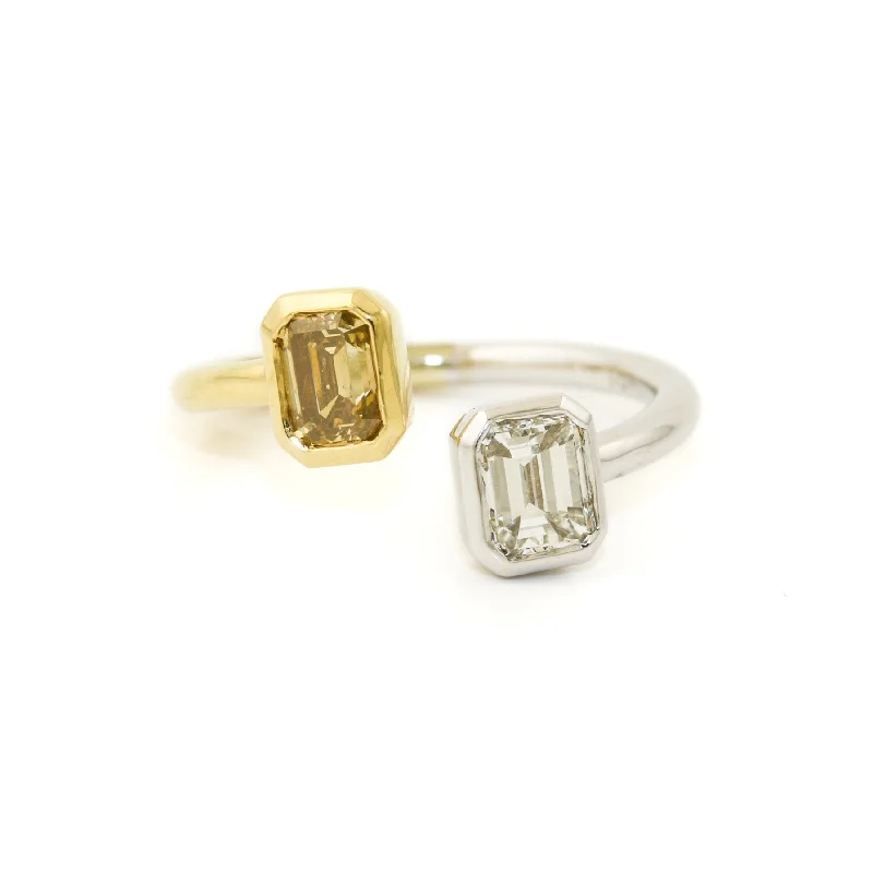 Petal carved rings-18k Two-Tone x Fancy & White Diamond Bypass Cocktail Ring