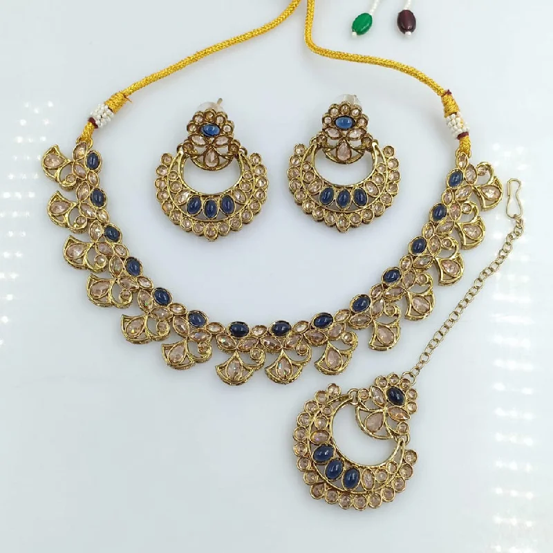 Lace charm necklaces-Rani Sati Jewels Gold Plated Reverse AD Necklace Set