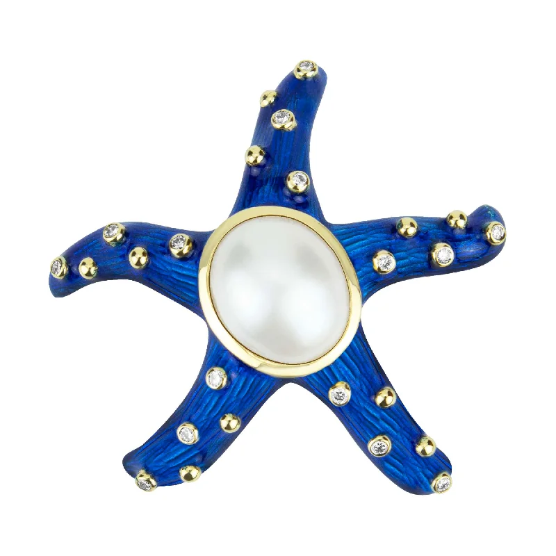 Surf theme brooch-Brooch-south Sea Pearl And Diamond (enamel)