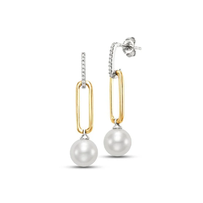 Silk fringe earrings-14k Two-Tone Drop Pearl Earrings