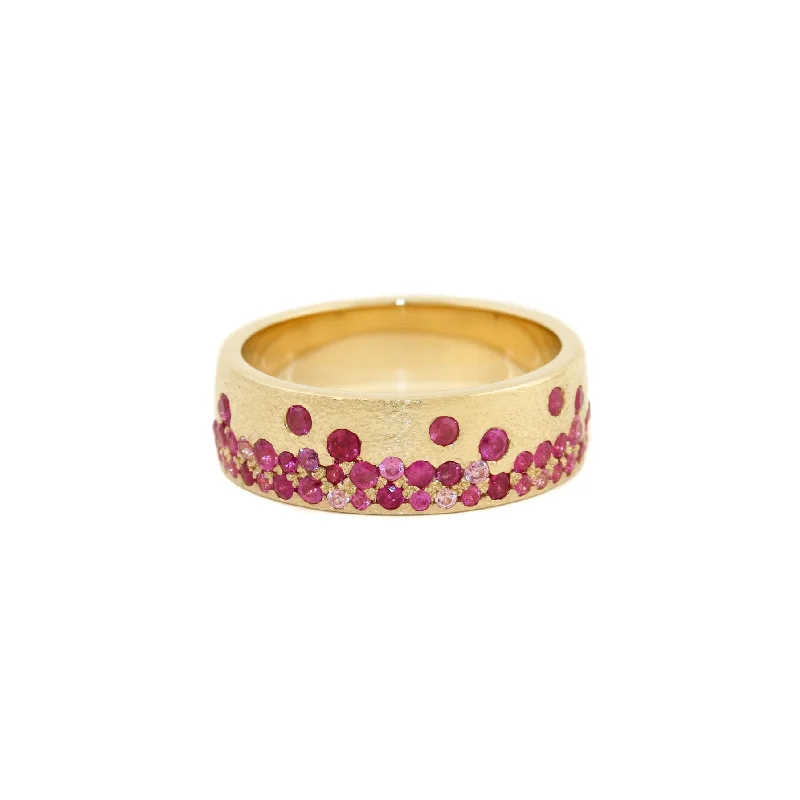 Curved art rings-14k x 7mm Magenta Sapphire Kaleidoscope Confetti Band