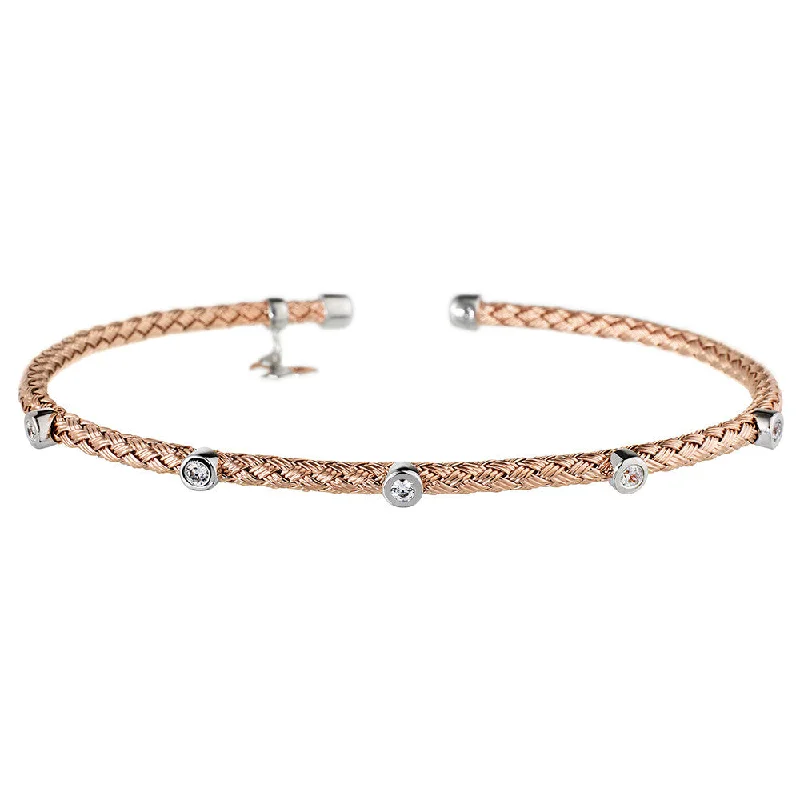 Mesh charm bangles-Rose Gold Bracelet 5 CZ