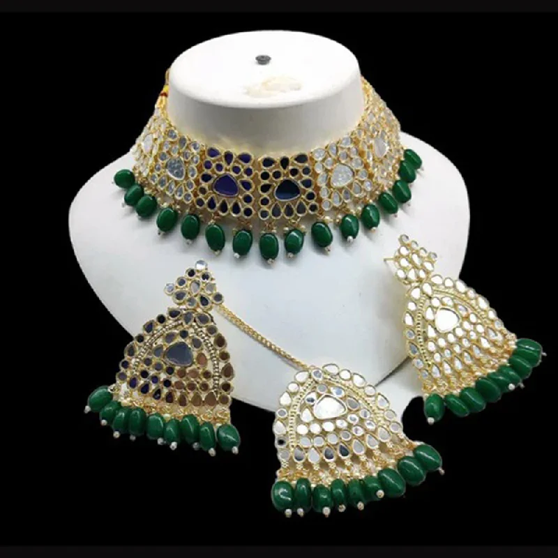 Thin bead necklaces-Bhavi Jewels Gold Plated Mirror Choker Necklace Set