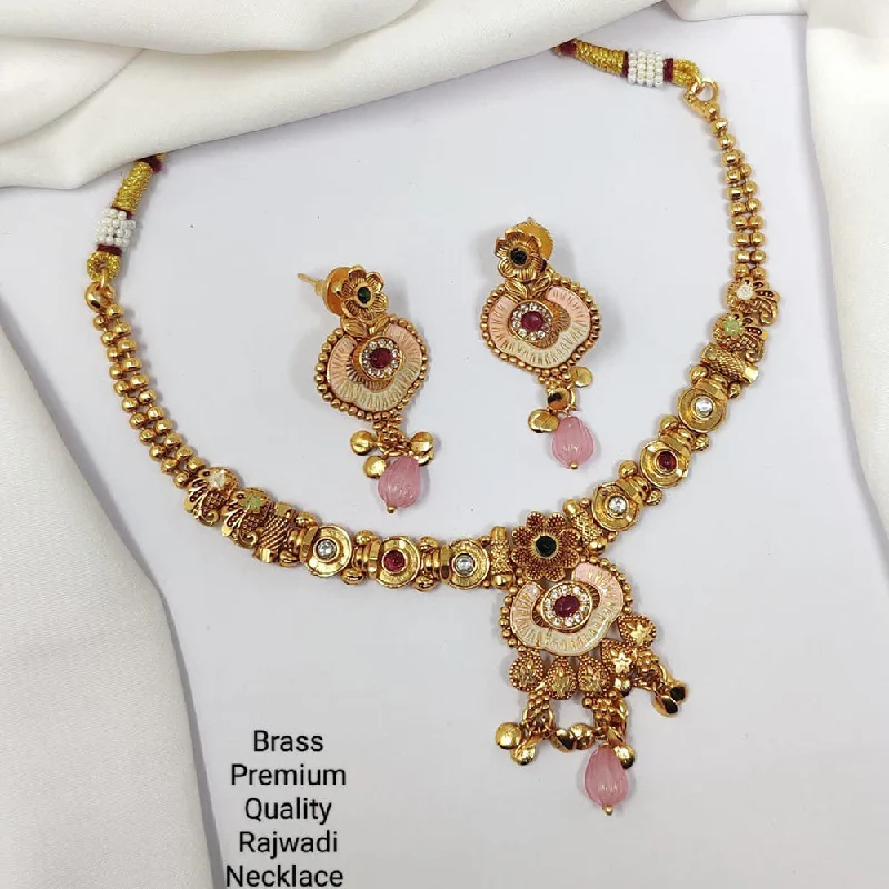 Sleek gold necklaces-Manisha Jewellery Gold Plated Pota Stone Necklace Set