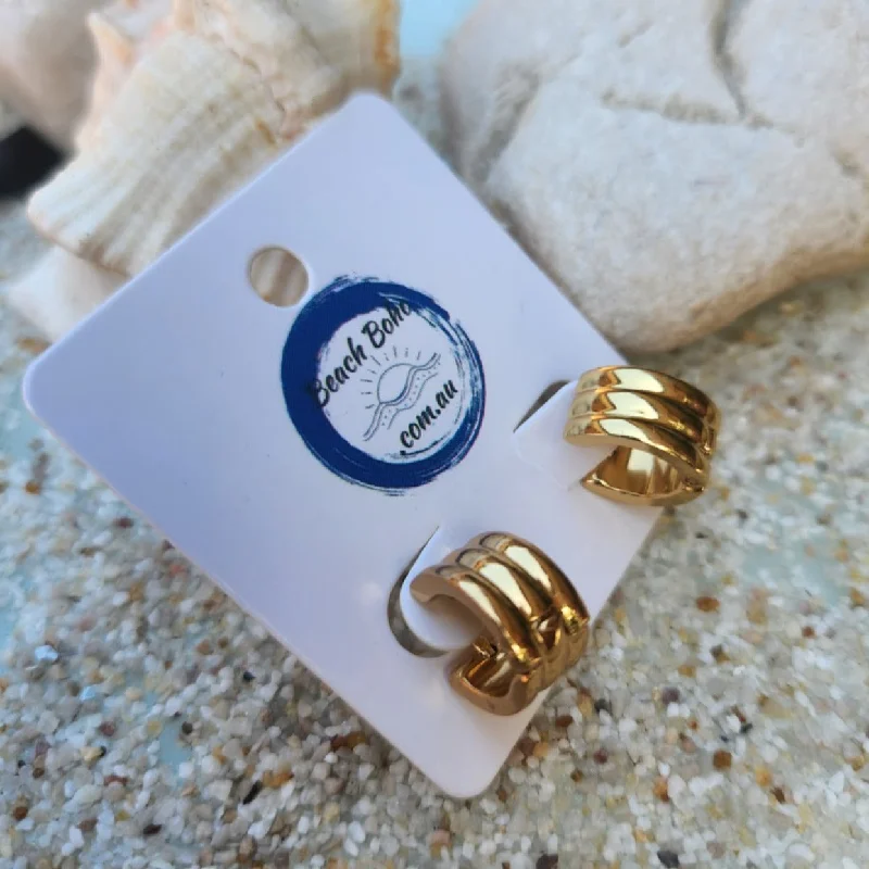 Tiny wing earrings-GOLD  & SILVER -  RIBBED WATERPROOF HUGGIE HOOP EARRINGS