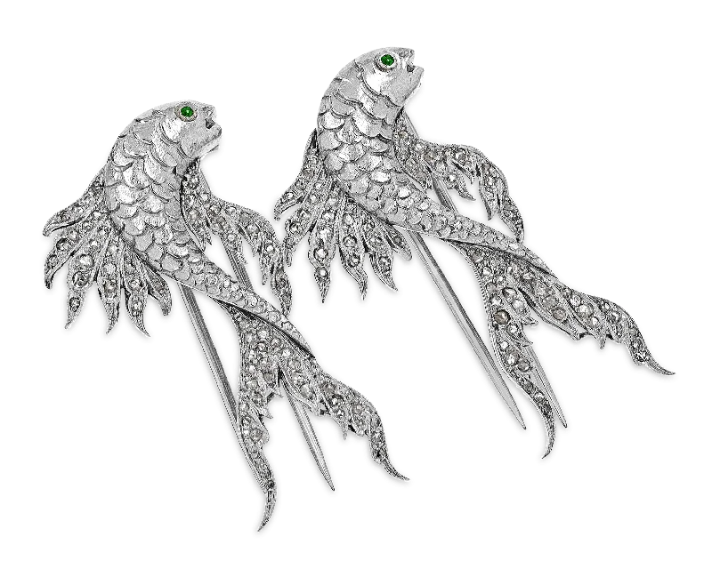 Owl shape brooch-Pair of Diamond Fish Brooches