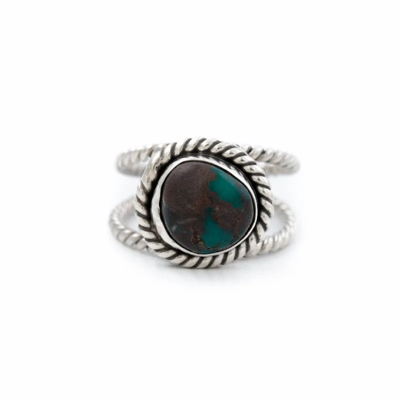 Polished stone rings-Dark Bisbee Turquoise Ring