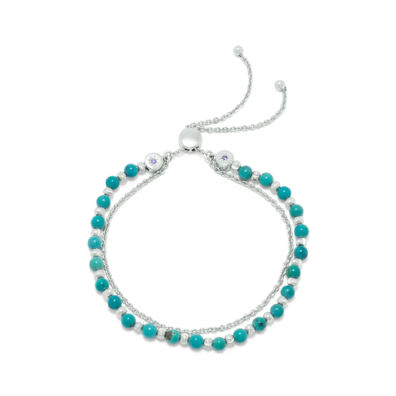 Wide chain bangles-Sterling Silver Double Strand Reconstituted Turquoise Bolo Bracelet