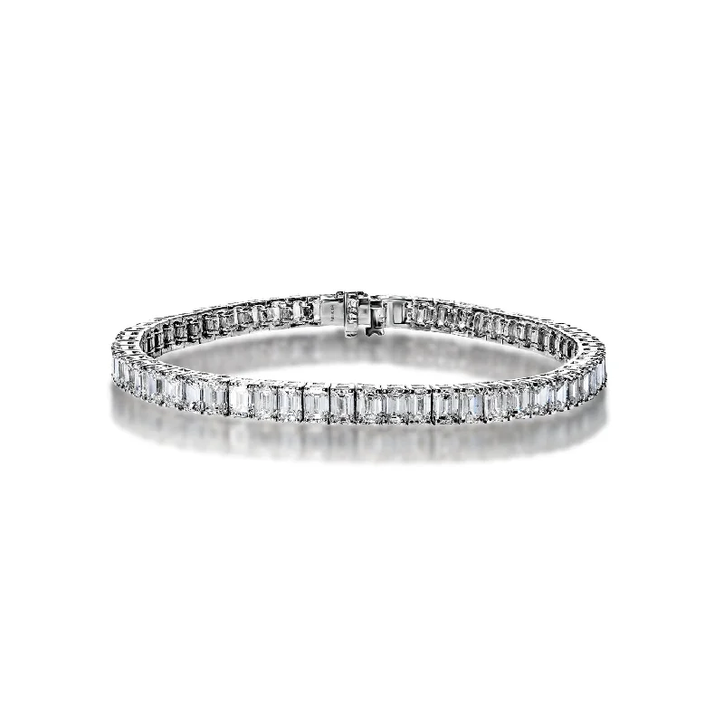 Joy charm bangles-Jayla 18 Carat Emerald Cut Diamond Tennis Bracelet in 14k White Gold