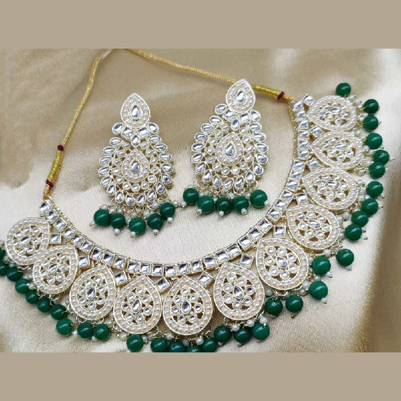 Boho fringe necklaces-Shree Chamunda Jewellers Gold Plated Pearl Kundan Necklace Set