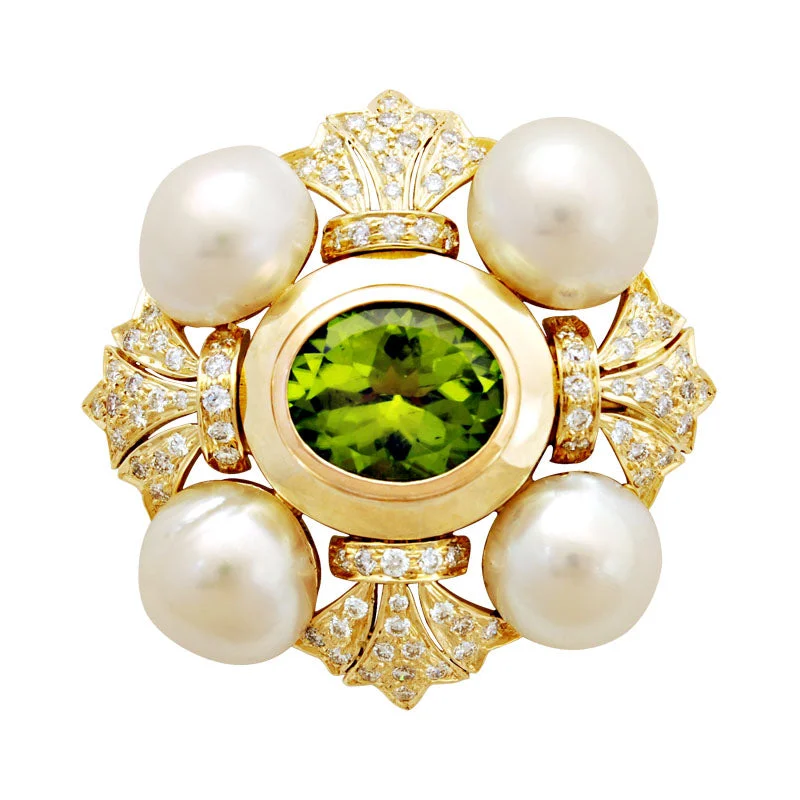 Retro flair brooch-Brooch-Peridot, Pearl and Diamond