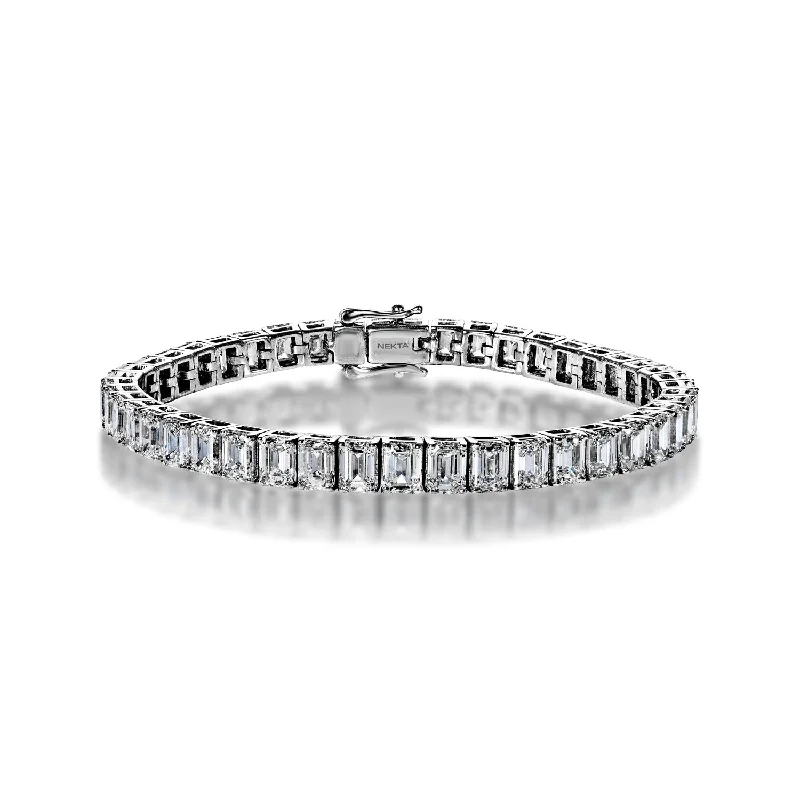 Tide shape bangles-Ensley 18 Carat Emerald Cut Single Row Diamond Tennis Bracelet in 14k White Gold