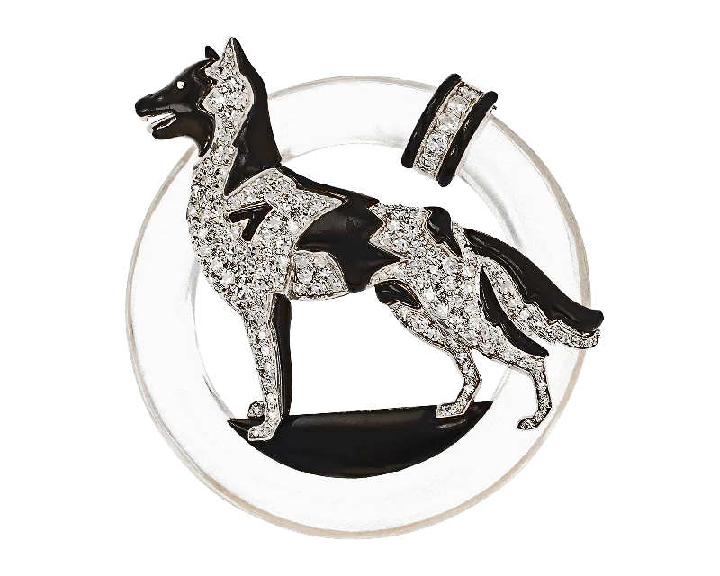 Curved pin brooch-Art Deco Diamond and Rock Crystal Dog Brooch