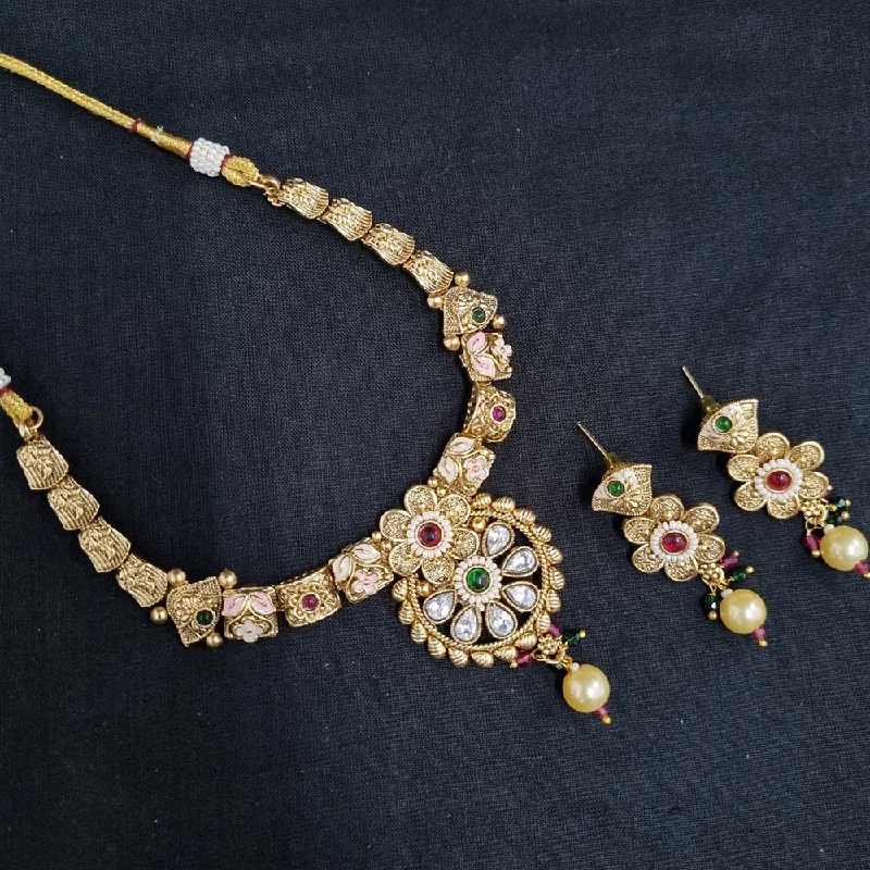 Polished gold necklaces-Lucentarts Jewellery Gold Plated  Meenakari Necklace Set