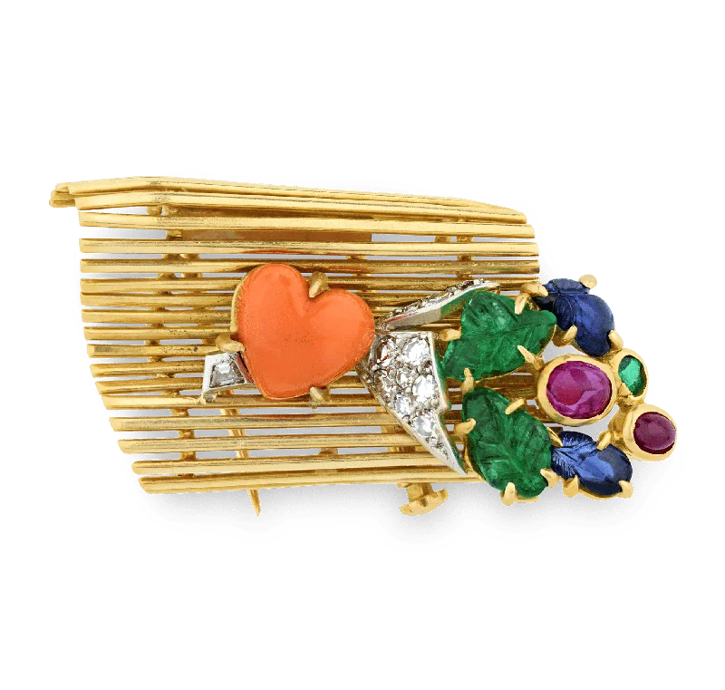 Bow design brooch-Cartier Tutti Frutti Lovers' Bench Brooch