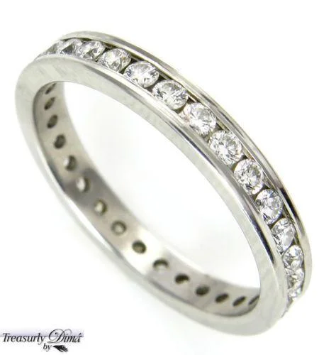 Chunky stone rings-0.75CT PLATINUM ETERNITY DIAMOND WEDDING ANNIVERSARY RING SIZE 6