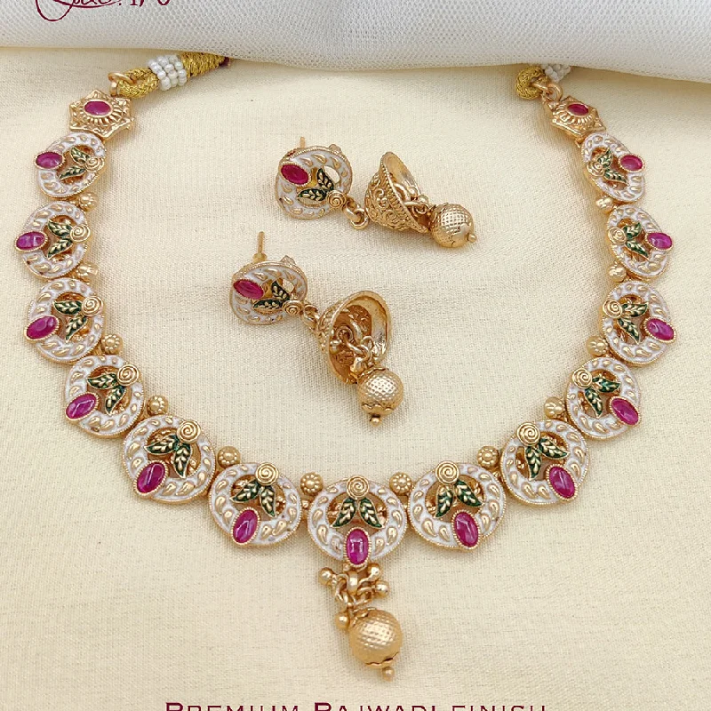 Amethyst drop necklaces-Jewel Addiction Gold Plated Pota Stone And Meenakari Necklace Set