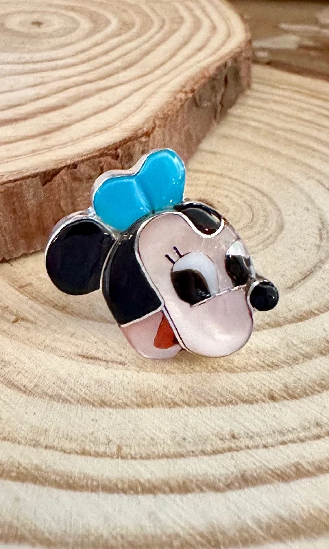 Polished silver rings-MINNIE MOUSE Paula Leekity Zuni Toons Sterling Silver Muli-Stone Inlay Ring • Size 6