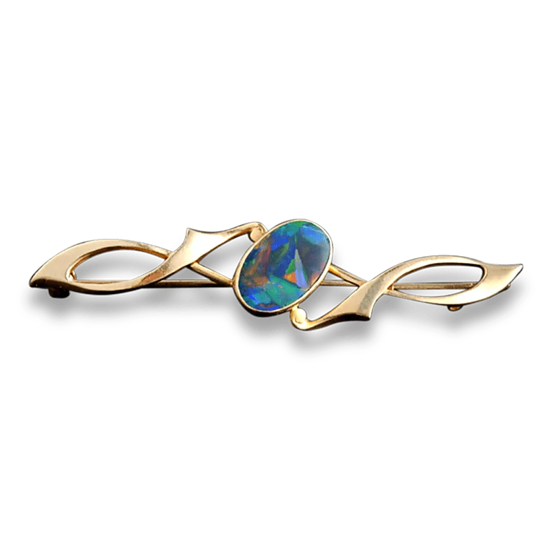 Bead edge brooch-Black Opal Brooch, 2.50 Carats