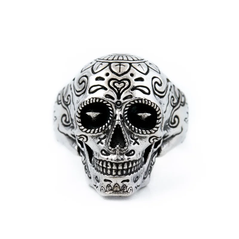 Vibrant enamel rings-Silver "Sugarman" Skull Ring