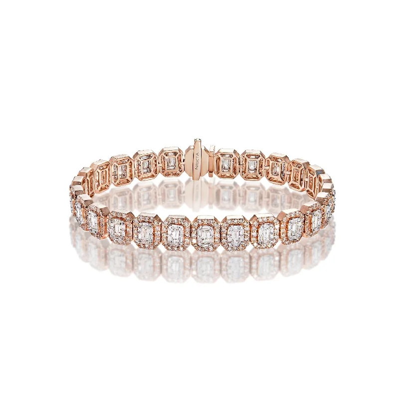 Curved gem bangles-Michael 10 Carat Combine Mix Shape Diamond Tennis Bracelet in 14k Rose Gold