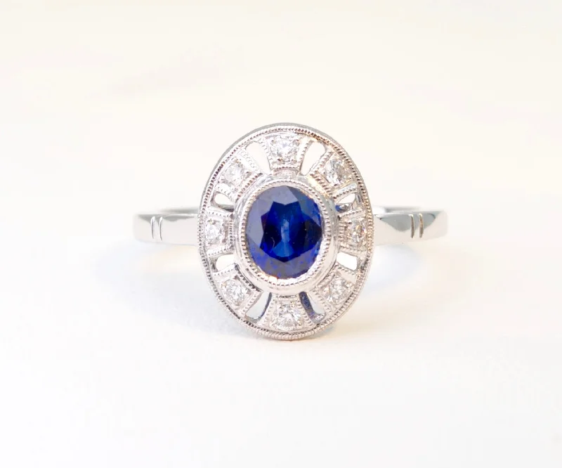 Quartz inlay rings-Sapphire Ring in 18K White Gold