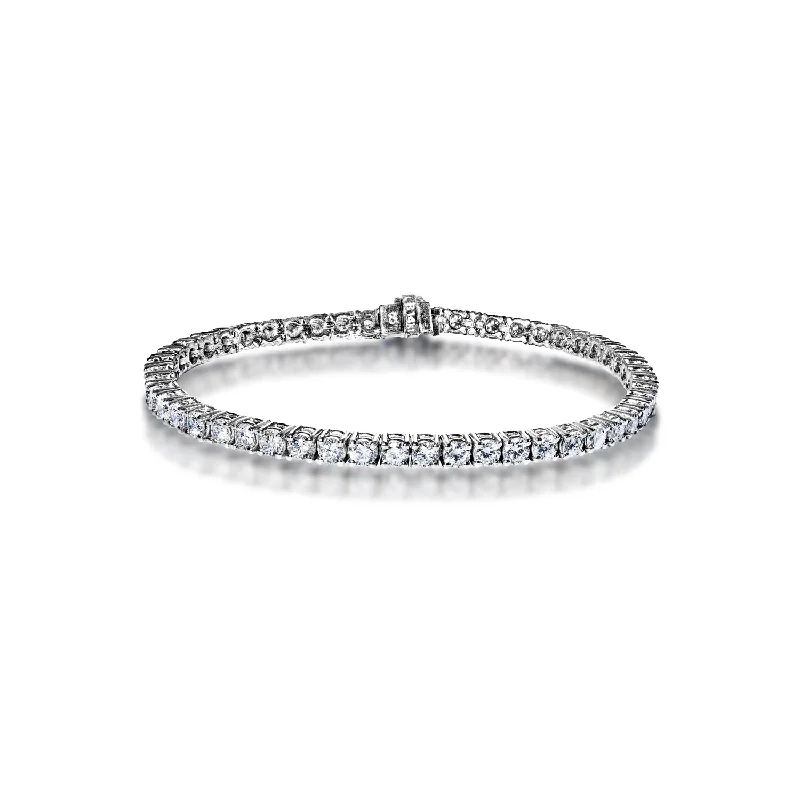 Victorian charm bangles-Ezra 6 Carat Round Brilliant Single Row Diamond Tennis Bracelet in 14k White Gold