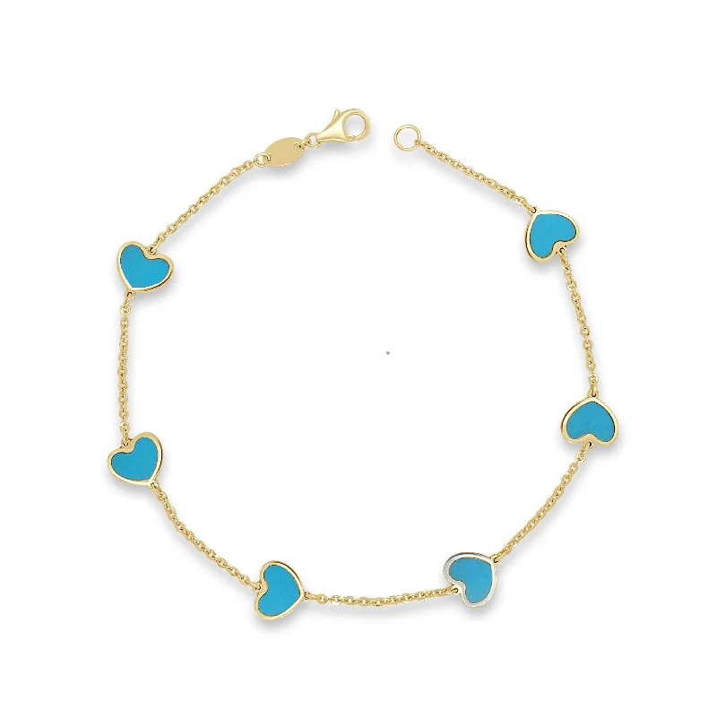 Joy charm bangles-14k Gold & Turquoise Heart Station Bracelet