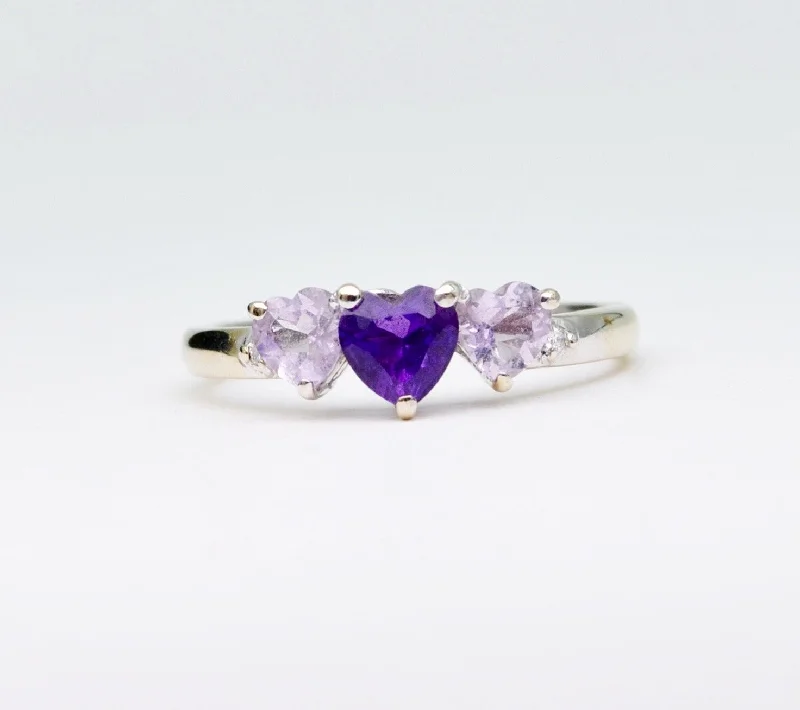 Alloy design rings-14K white gold ring with 3 heart-shaped Amethysts