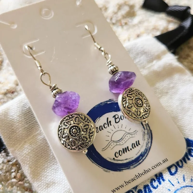 Playful gem earrings-AMETHYST MANDALA - 925 HOOK EARRINGS