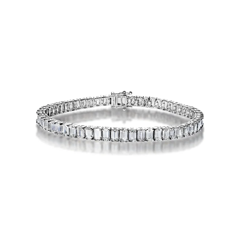 Wide geometric bangles-Milena 15 Carats Emerald Cut Single Row Diamond Tennis Bracelet in 14k White Gold