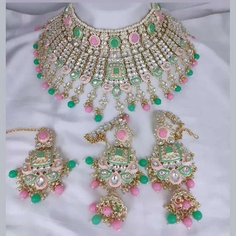 Surf motif necklaces-Lucentarts Jewellery Gold Plated Kundan And Meenakari Necklace Set