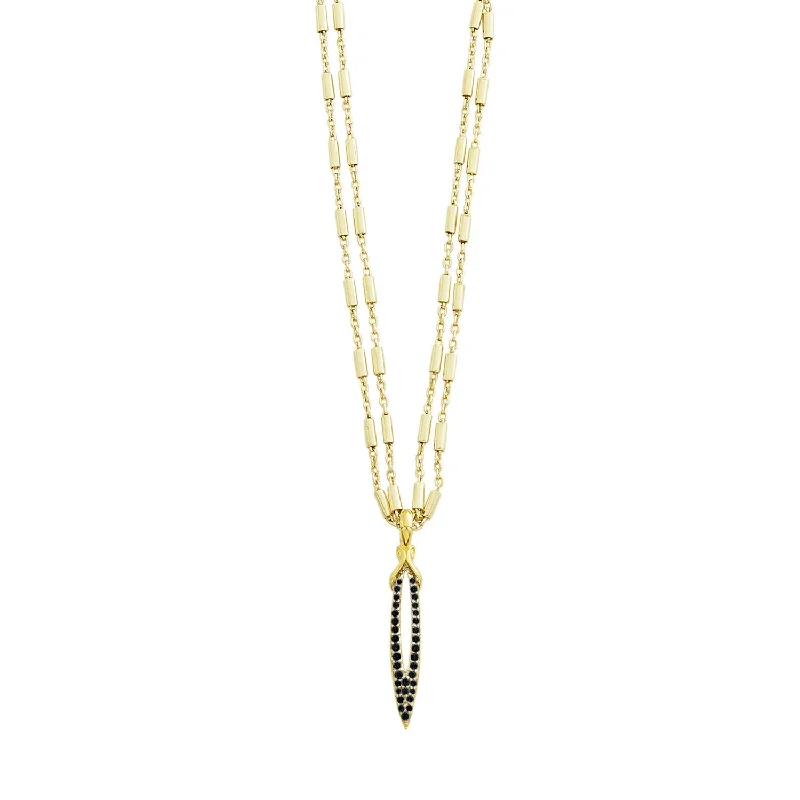 Linen thread necklaces-Stiletto Pavé Bar Chain Pendant - 18K Gold Vermeil + CZ Noir