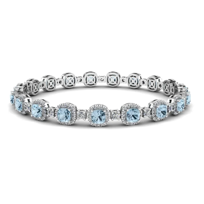 Reef knot bangles-Cushion Shape 8.5 Carat Aquamarine Featuring Diamond Halo Bracelet BRHACCA