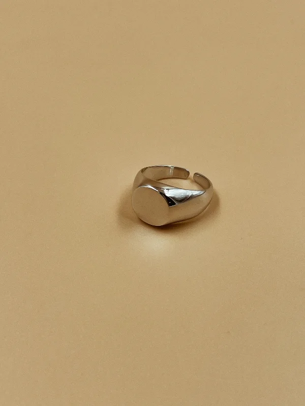 Crystal-twisted rings-Signet Ring in Silver Tone