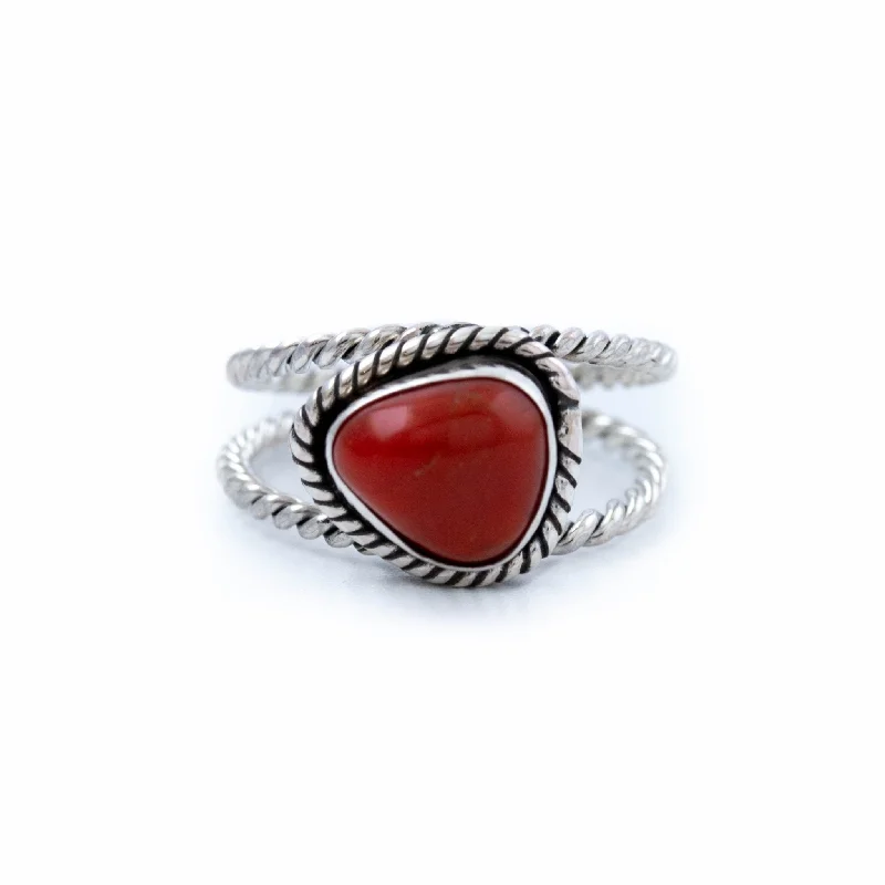 Quartz inlay rings-Gemmy Red Coral Ring