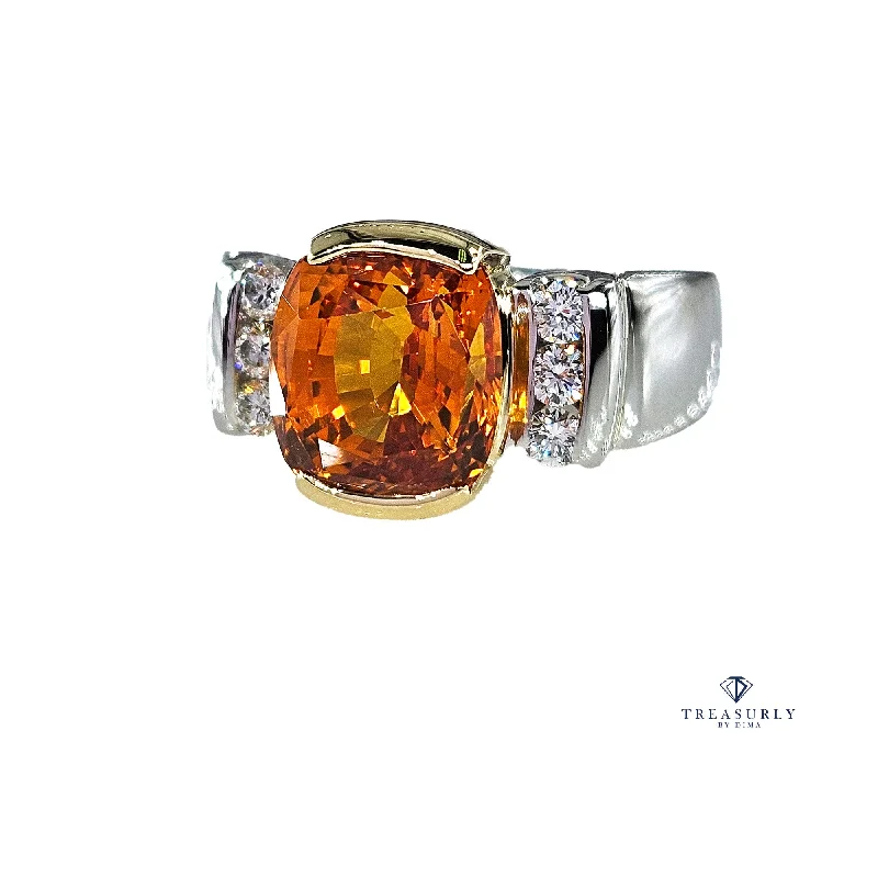 Vibrant enamel rings-AGL 5.26ctw Natural Ceylon Orange Cushion Sapphire Diamond Platinum 18K Ring