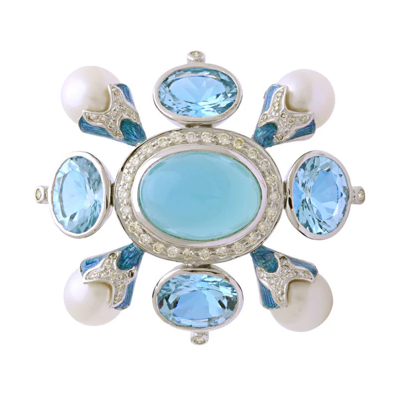 Ruby gem brooch-Brooch-Chalcedony, B. Topaz, South Sea Pearl and Diamond (Enamel)