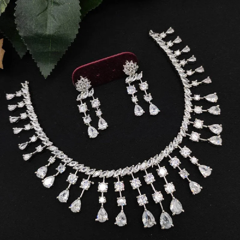 Thick bar necklaces-Manisha Jewellery Silver Plated AD Necklace Set