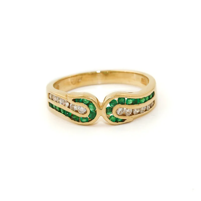 Topaz rings-14k Gold x 5mm Intertwining Emerald & Diamond Channel Band