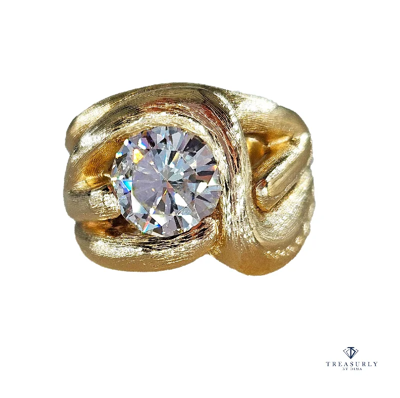 Glittering crystal rings-Estate Vintage Free-Form 1970 GIA 2.18ct Natural ROUND Diamond 14k Yellow Gold Ring