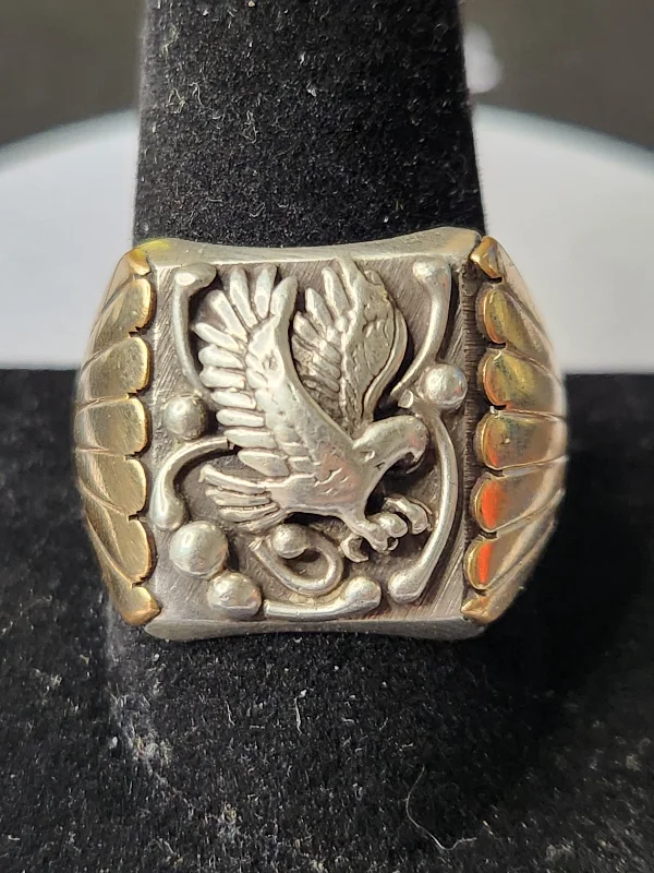 Bead row rings-.925 Sterling Silver Eagle Signet Style Ring Sz 12